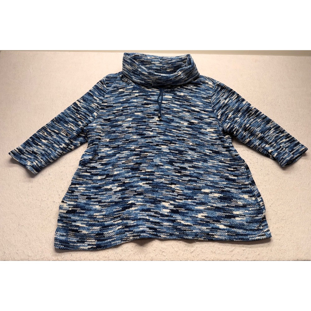Alfred Dunner Woman 2X Blue White Chenille Cowl Neck Space Dye Sweater Pockets